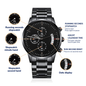 Father of the Bride Engraved Design Black Chronograph Watch Custom Watch, Personalized Engraved Watch For Men, Gift, Anniversary Gift